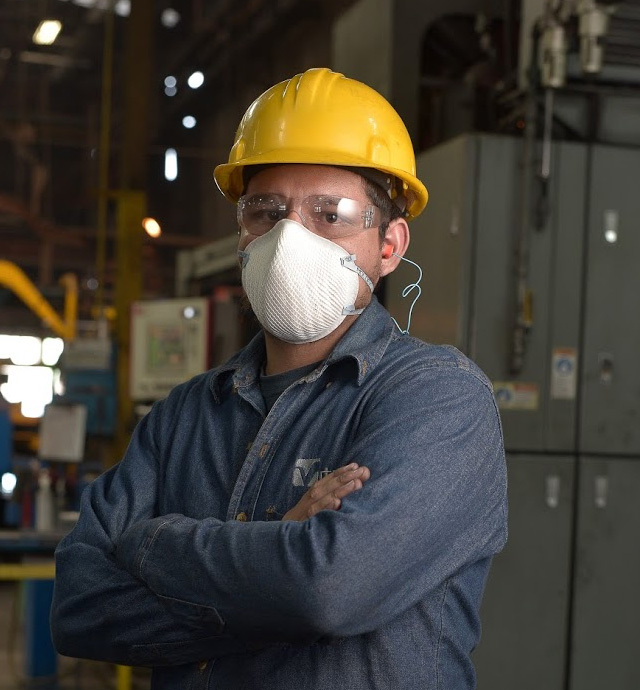 Man working with safety equipment.